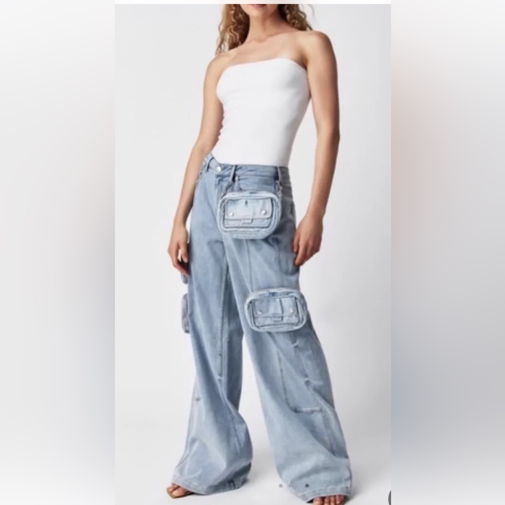 Free People Ser.O.Ya Stephy Cargo Pants Detachable Zippered Pouches Blue